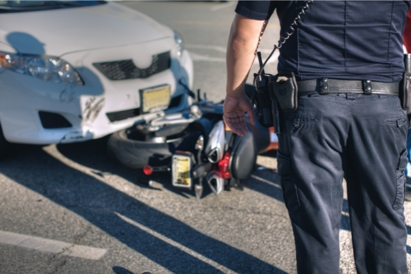 police show up at the scene of a motorcycle accident